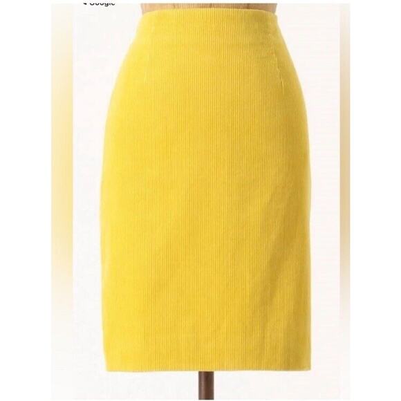 Anthropologie Skirt Women's 4 Maeve Pencil Corduroy Yellow 100% Cotton - Picture 3 of 6